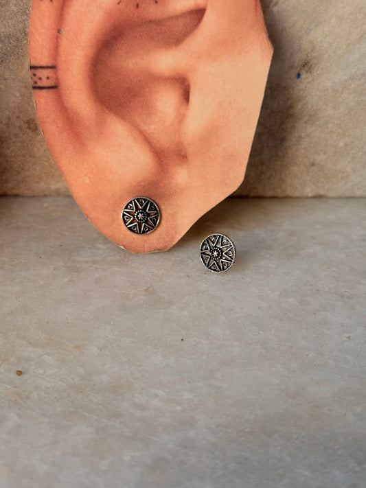 925 Sterling Silver Antique Plain Oxidised Boho Studs Earrings