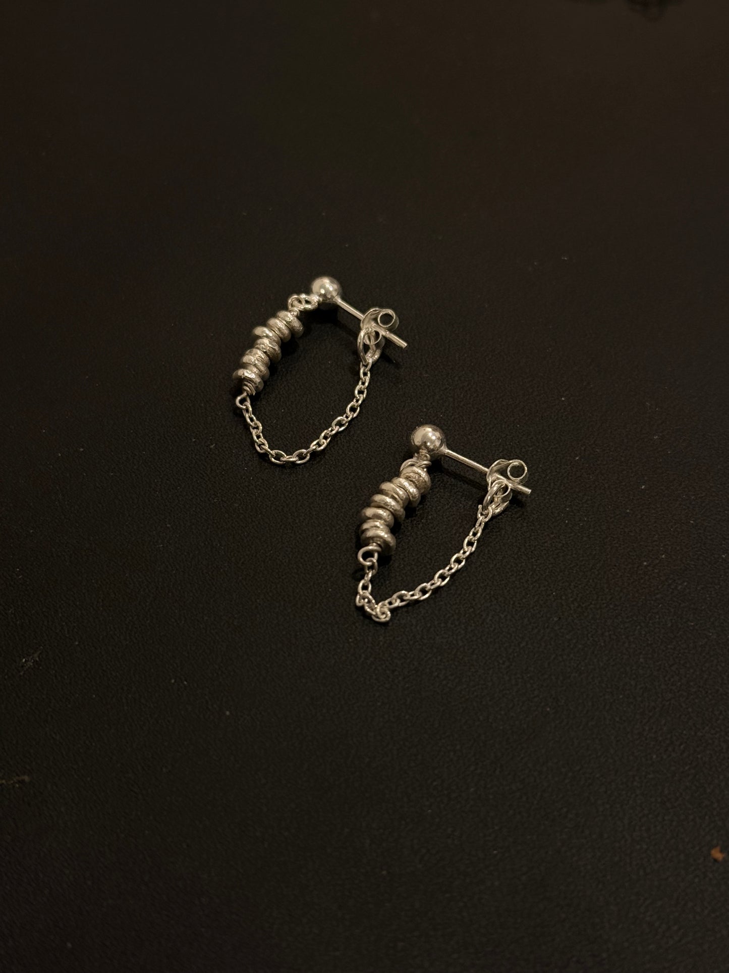 925 Sterling Silver Hill Tribe molten Beads Chunky Chain Connector Studs