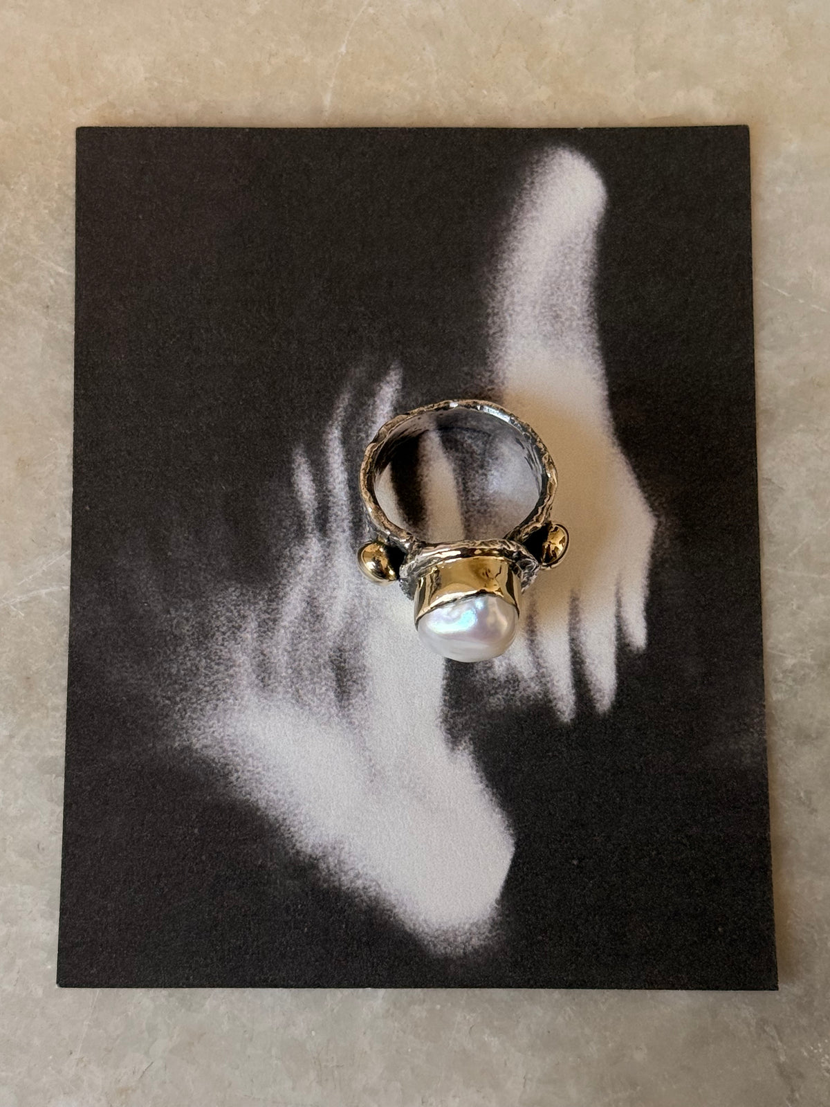 925 Sterling Silver Baroque Pearl Rustic Fusion Handcrafted Ring