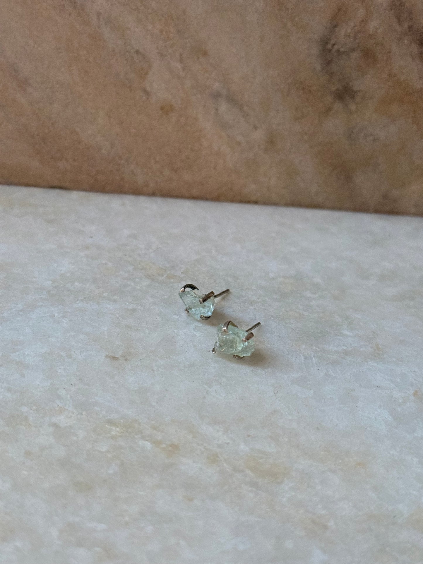 925 Sterling Silver Aquamarine Raw Uncut Prong Setting Studs Earrings