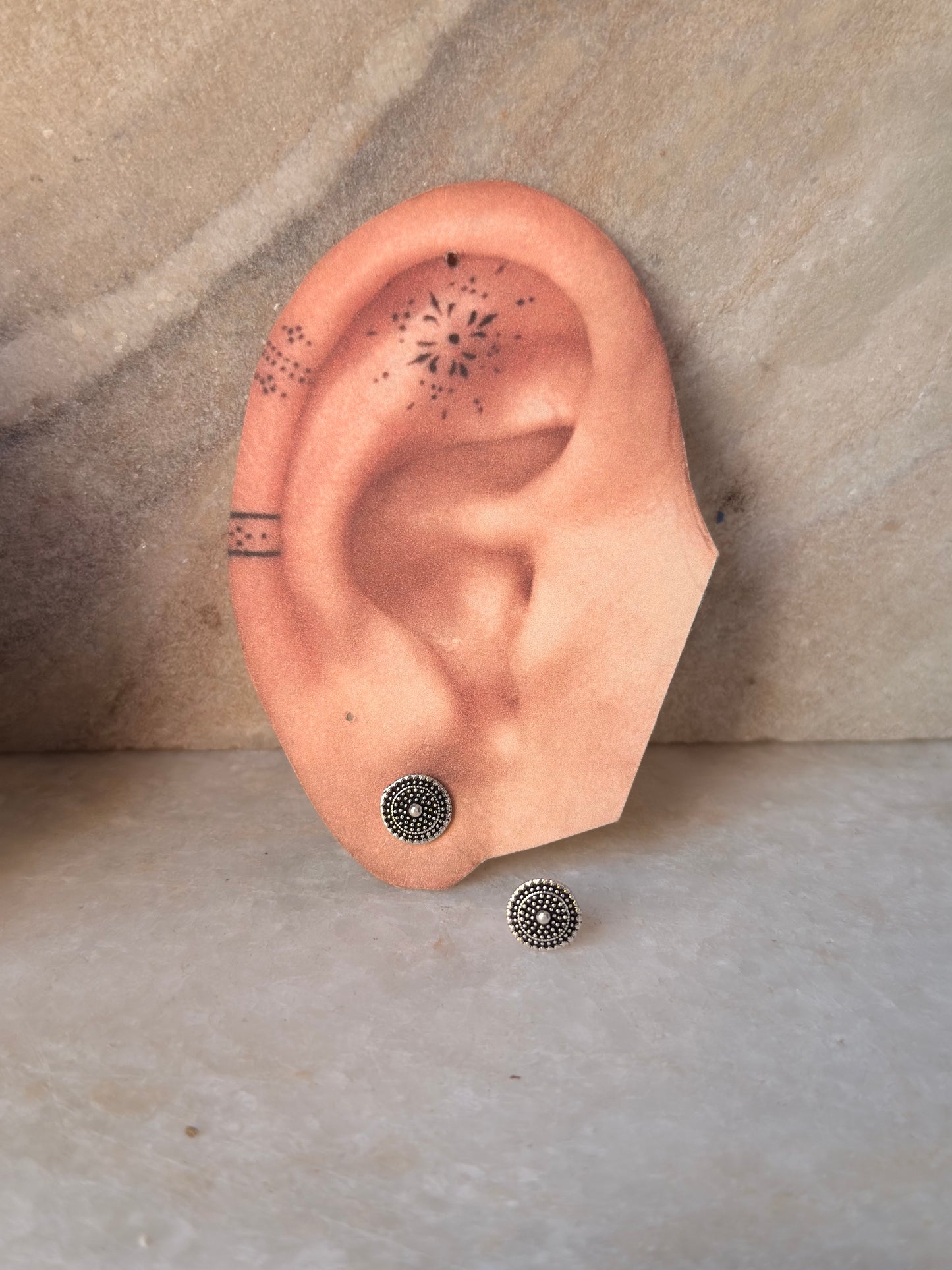 925 Sterling Silver Antique Plain Oxidised Boho Studs Earrings