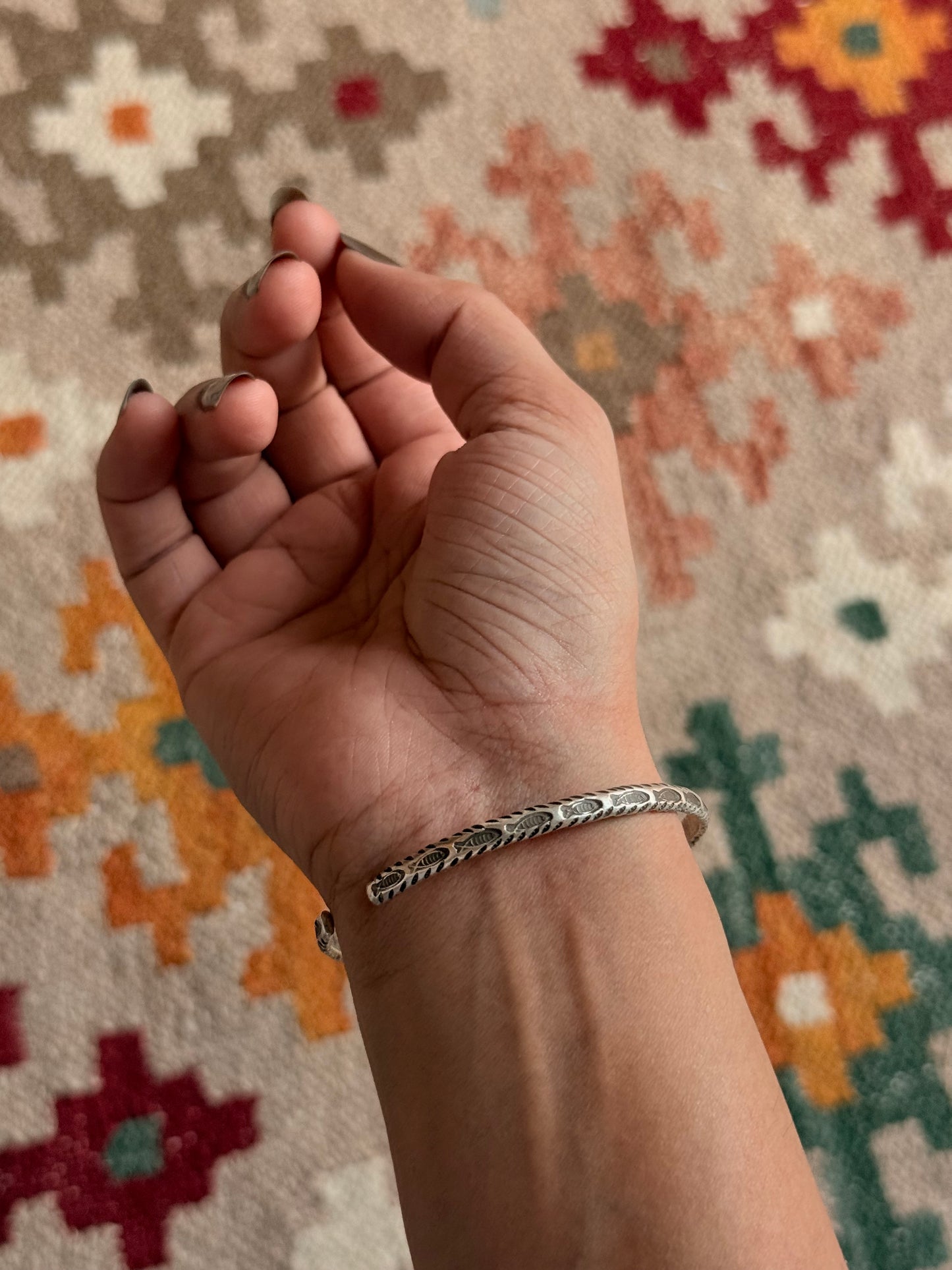 925 Sterling Silver Antique Hill Tribe Handcrafted Matsya Adjustable Kada