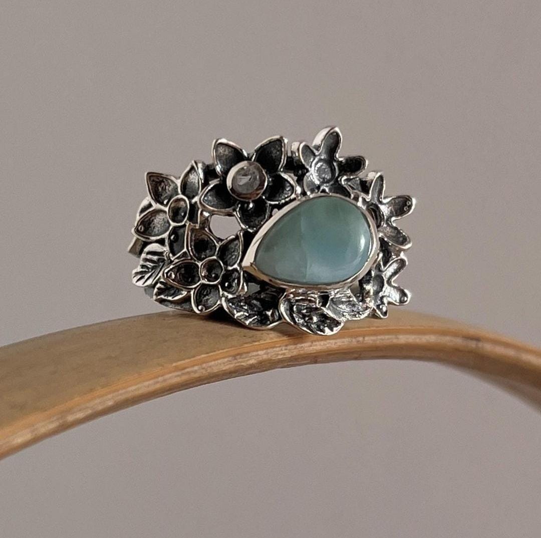 Nature-Inspired Larimar Statement Ring in Sterling Silver