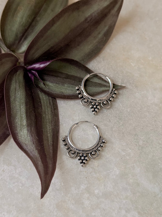 925 Sterling Silver Ruhaani Tribal Hoops Boho Banjara Earrings