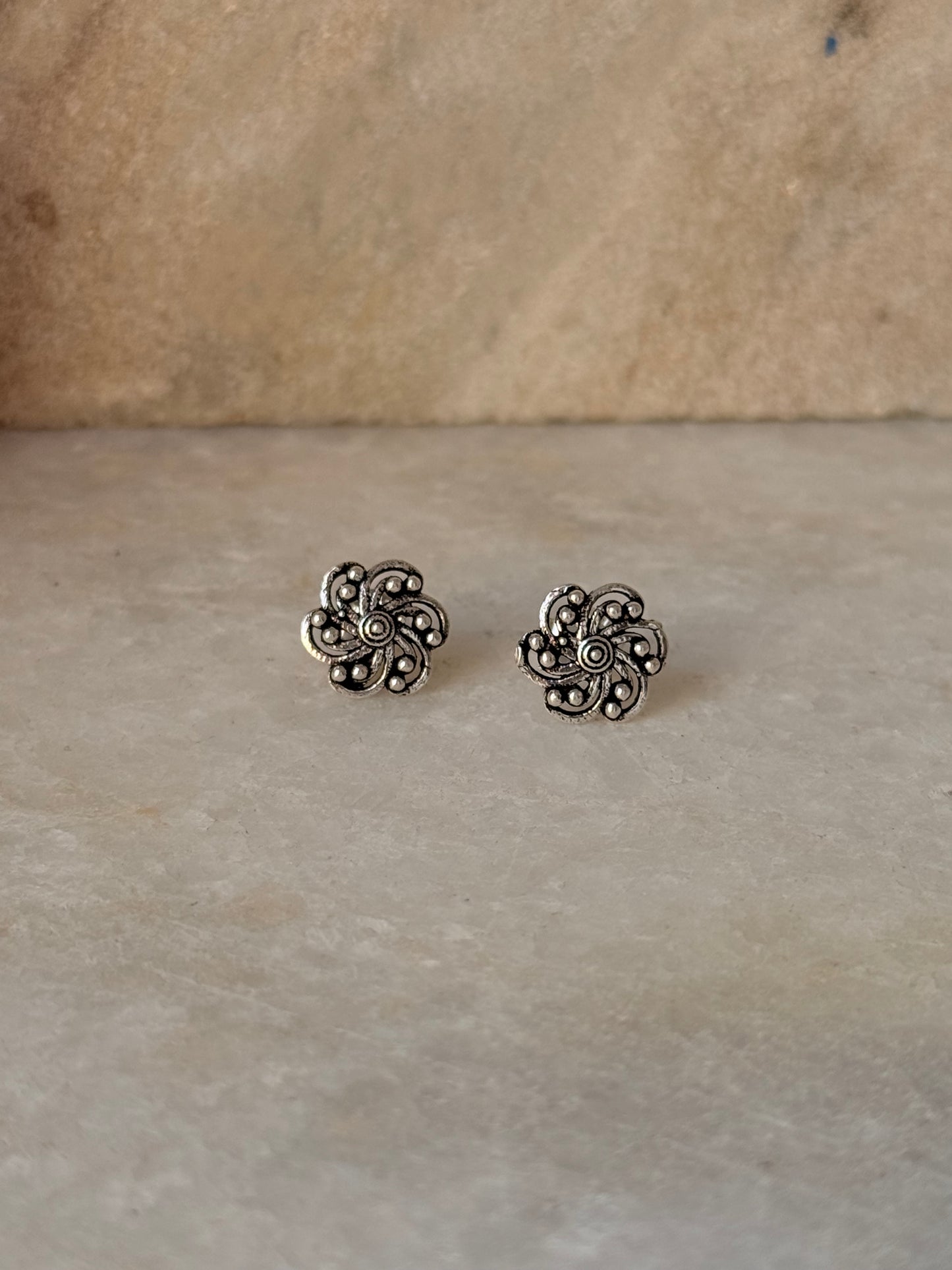 925 Sterling Silver Antique Plain Oxidised Boho Studs Earrings