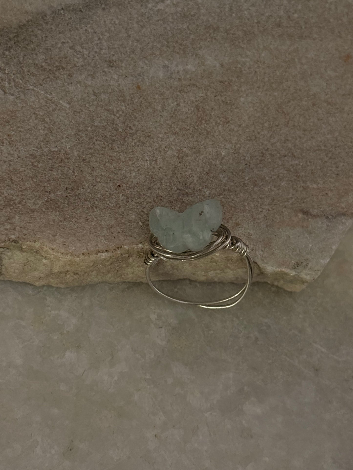 925 Sterling Silver Aquamarine Butterfly Wire Wrapped Handcrafted Ring