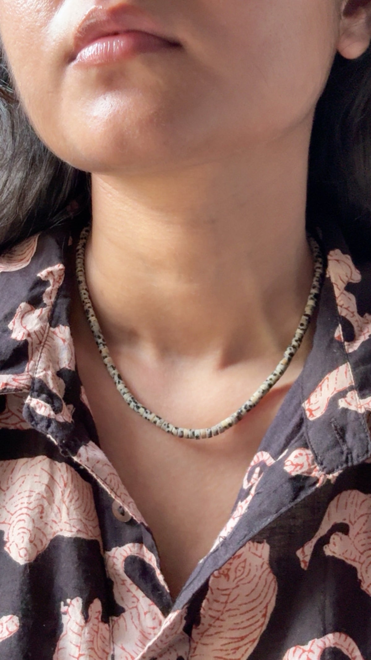 925 Sterling Silver Dalmatian Jasper Flat Tube Crystal Necklace
