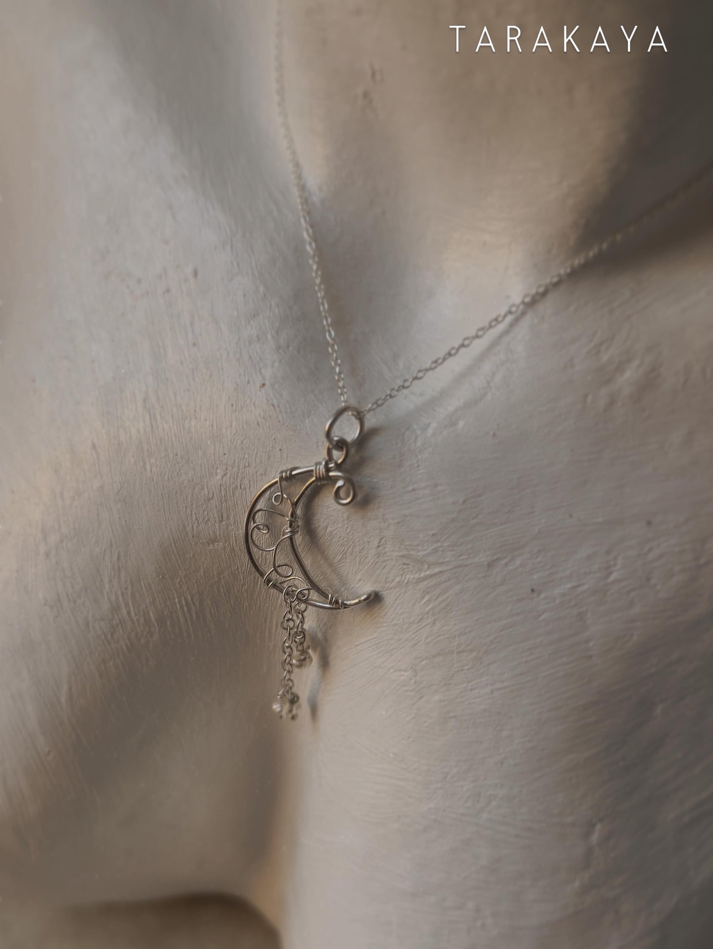 925 Sterling Silver Fresh Water Pearls Chain Moon Wire Wrapped Handcrafted Necklace