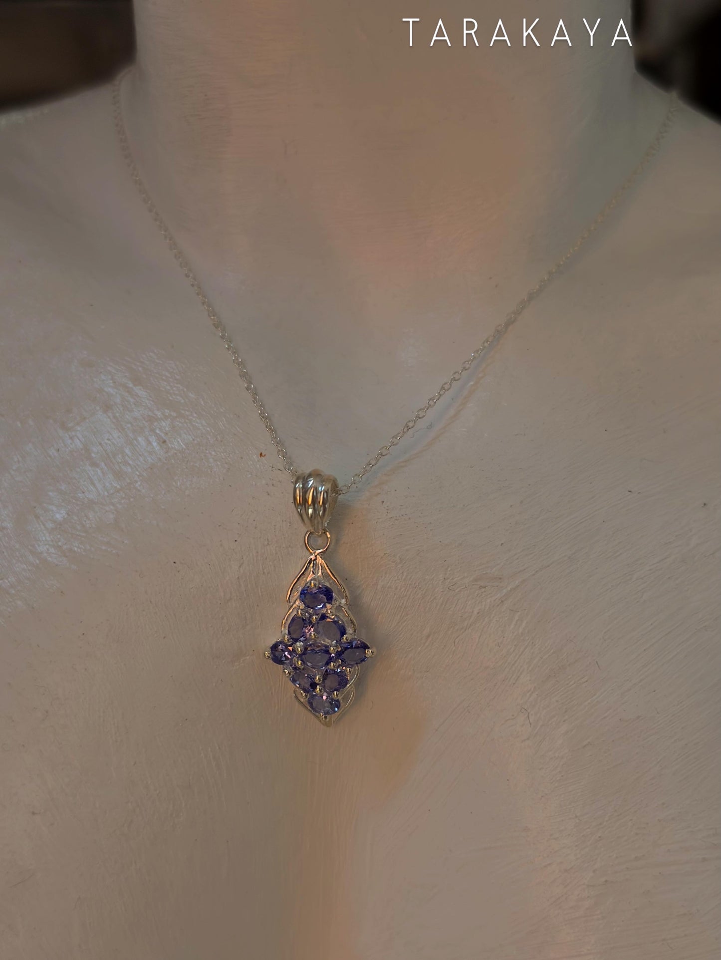 925 Sterling Silver Tanzanite leaf Flower Statement Pendant