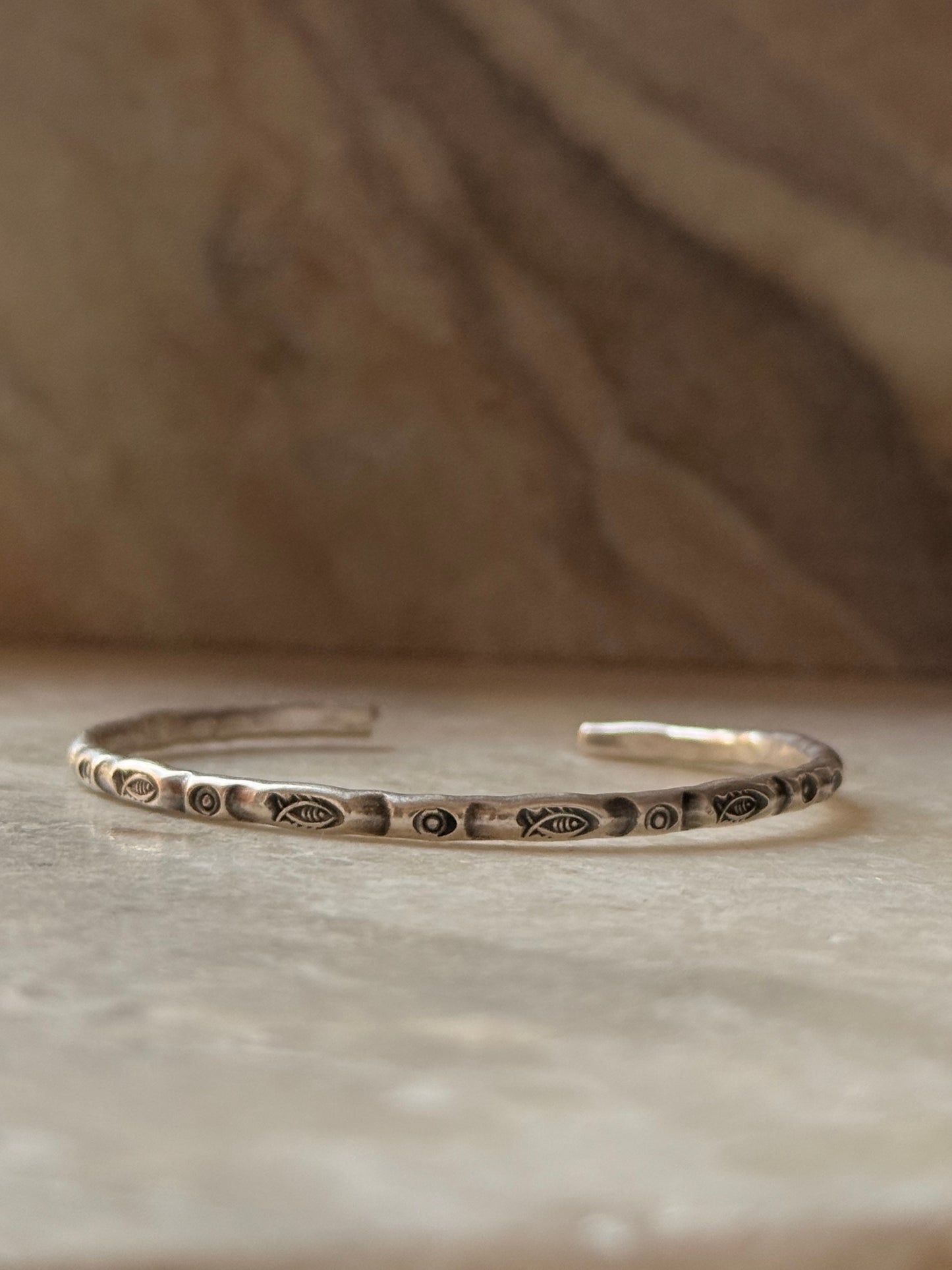 925 Sterling Silver Antique Hill Tribe Handcrafted Matsya Adjustable Kada