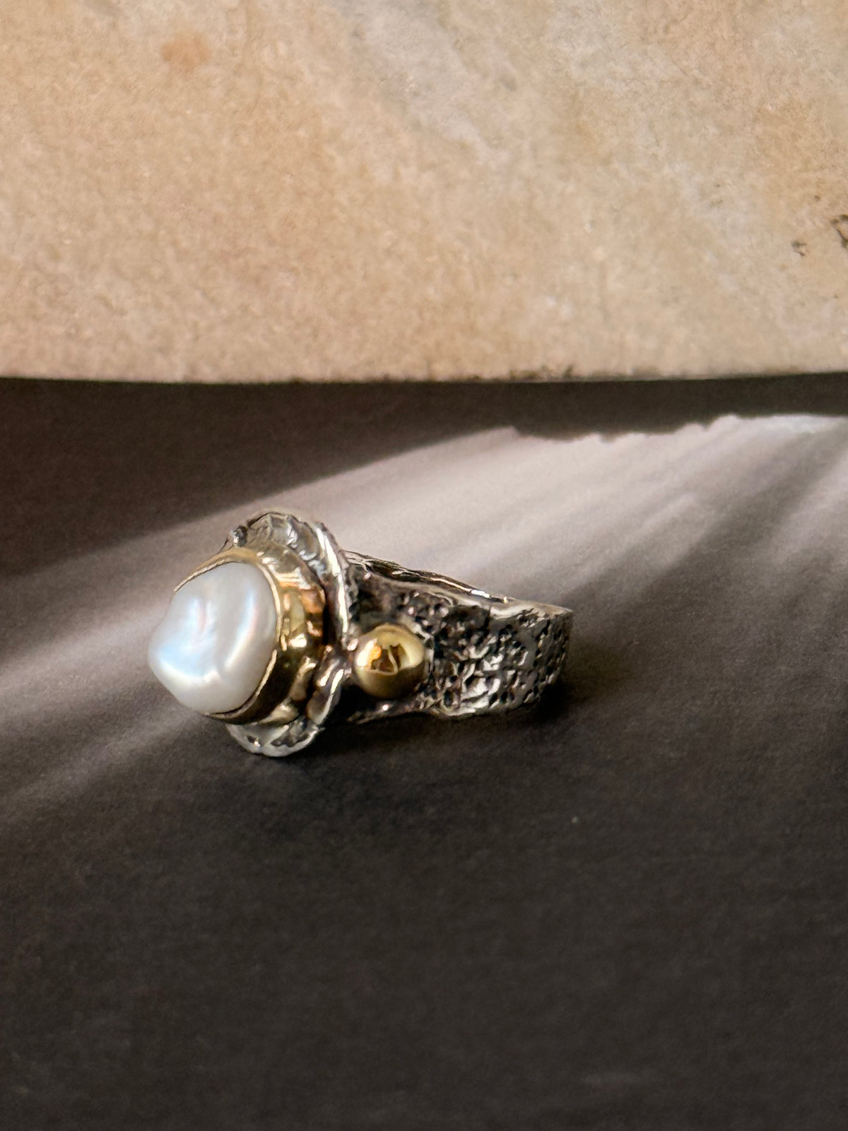 925 Sterling Silver Baroque Pearl Rustic Fusion Handcrafted Ring