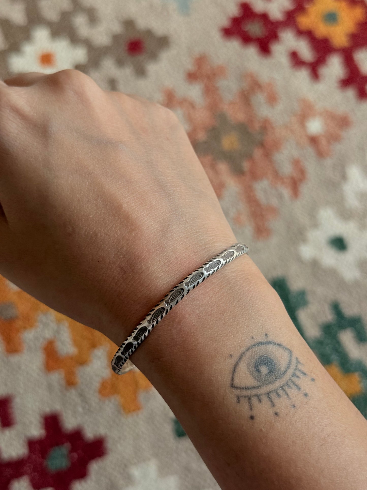 925 Sterling Silver Antique Hill Tribe Handcrafted Matsya Adjustable Kada