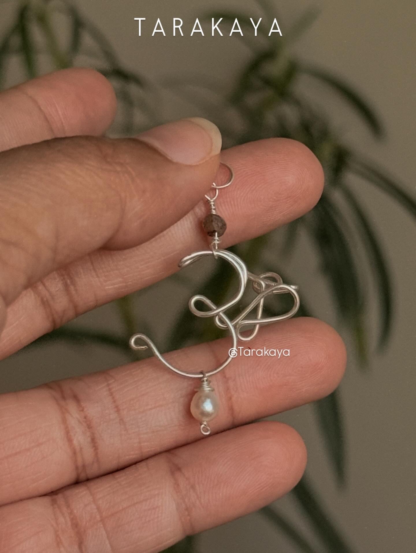 925 Sterling Silver Wire Wrapped Aum/ Om - Labradorite & Pearl Handcrafted Pendant