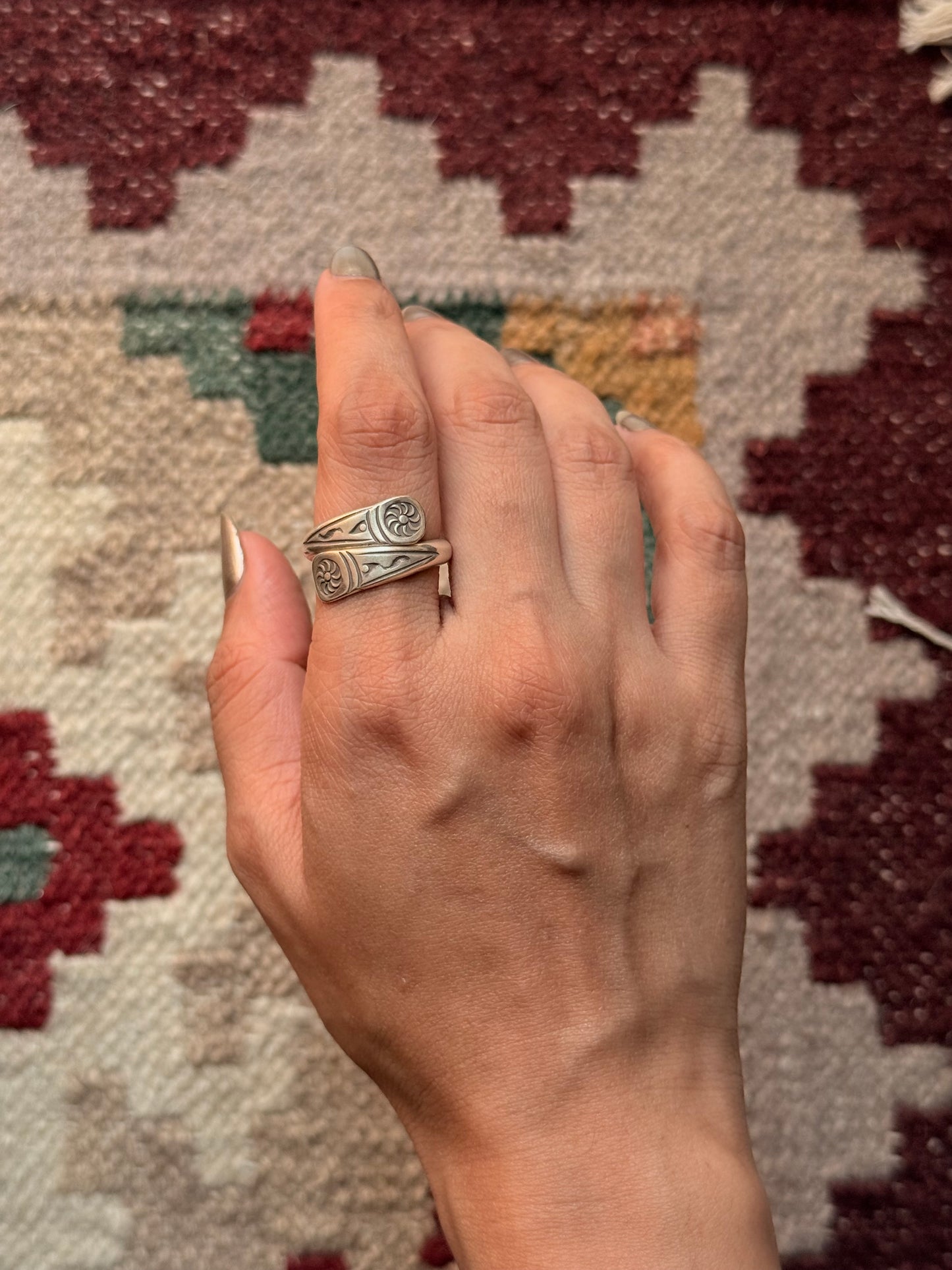 925 Sterling Silver Bohemian Hill Tribe Sun Engraved Handcrafted Adjustable Ring
