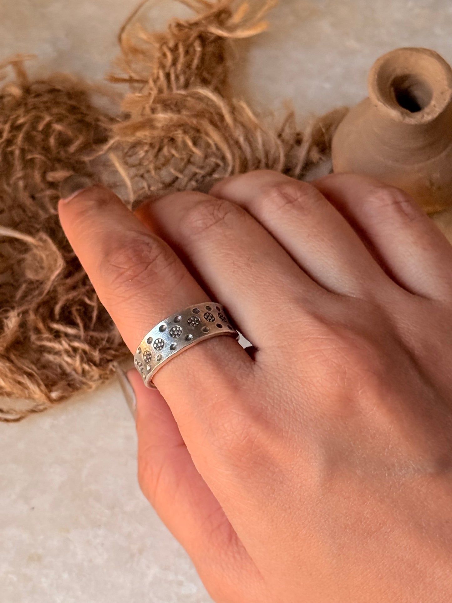 925 Sterling Silver Bohemian Hill Tribe Floral Engraved Spiral Adjustable Handcrafted Adjustable Ring