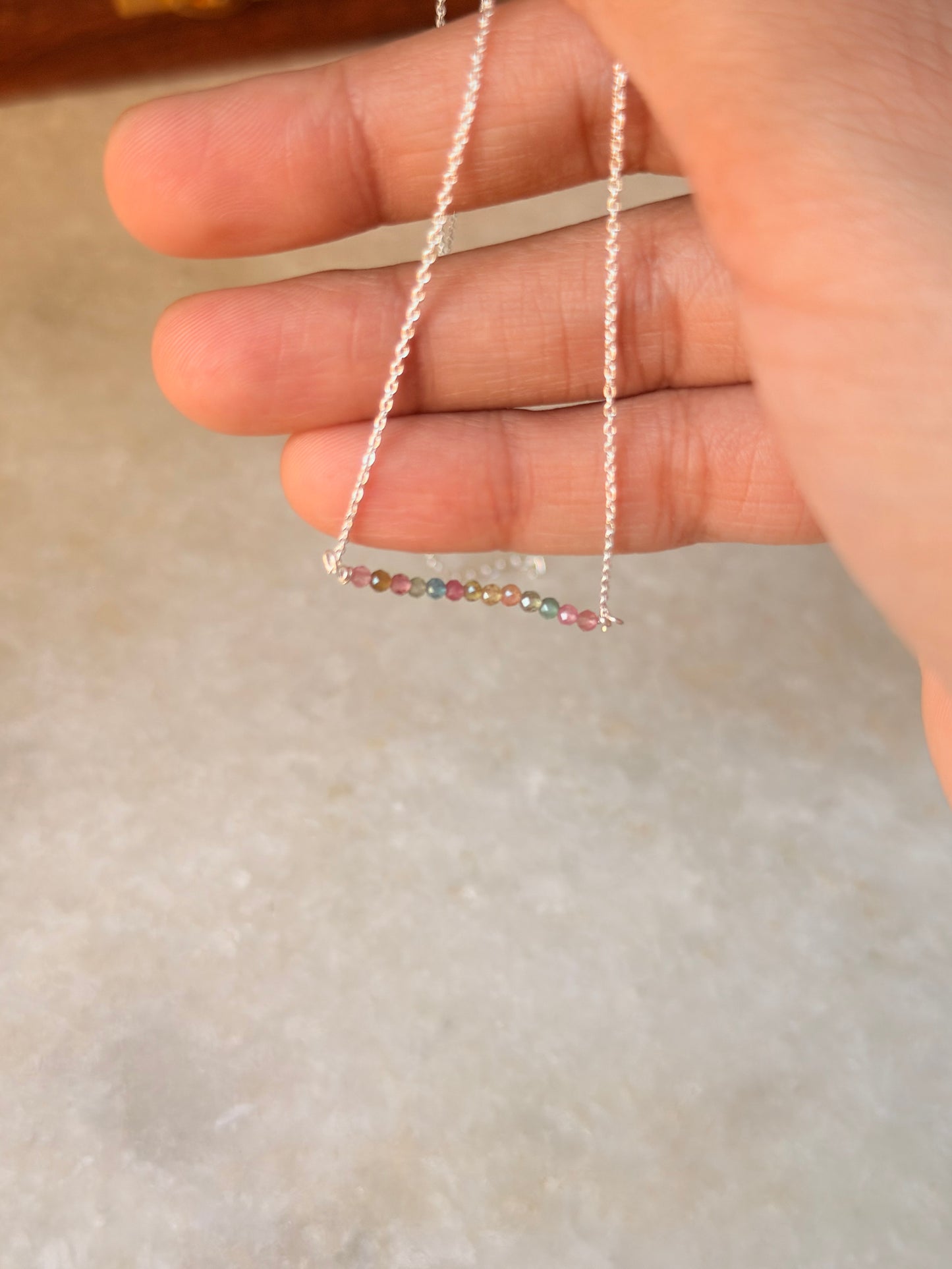 925 Sterling Silver Multi Tourmaline Minimal Handcrafted Necklace
