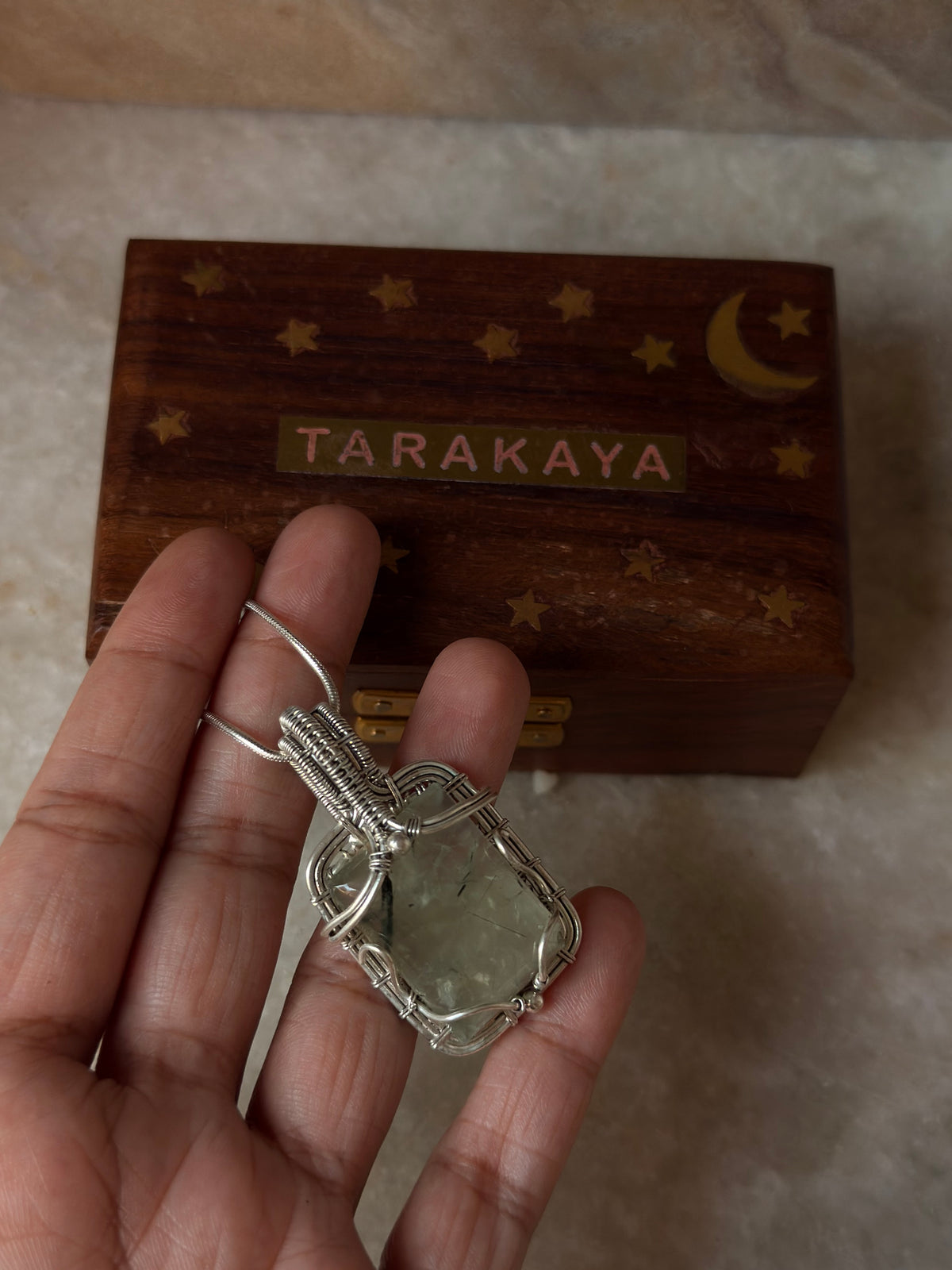 925 Sterling Silver Pherenite  Rectangle Wire Wrapped Handcrafted One of a Kind Pendant