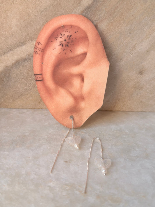925 Sterling Silver Moonstone Butterfly & Pearls Sui Dhaga Earrings