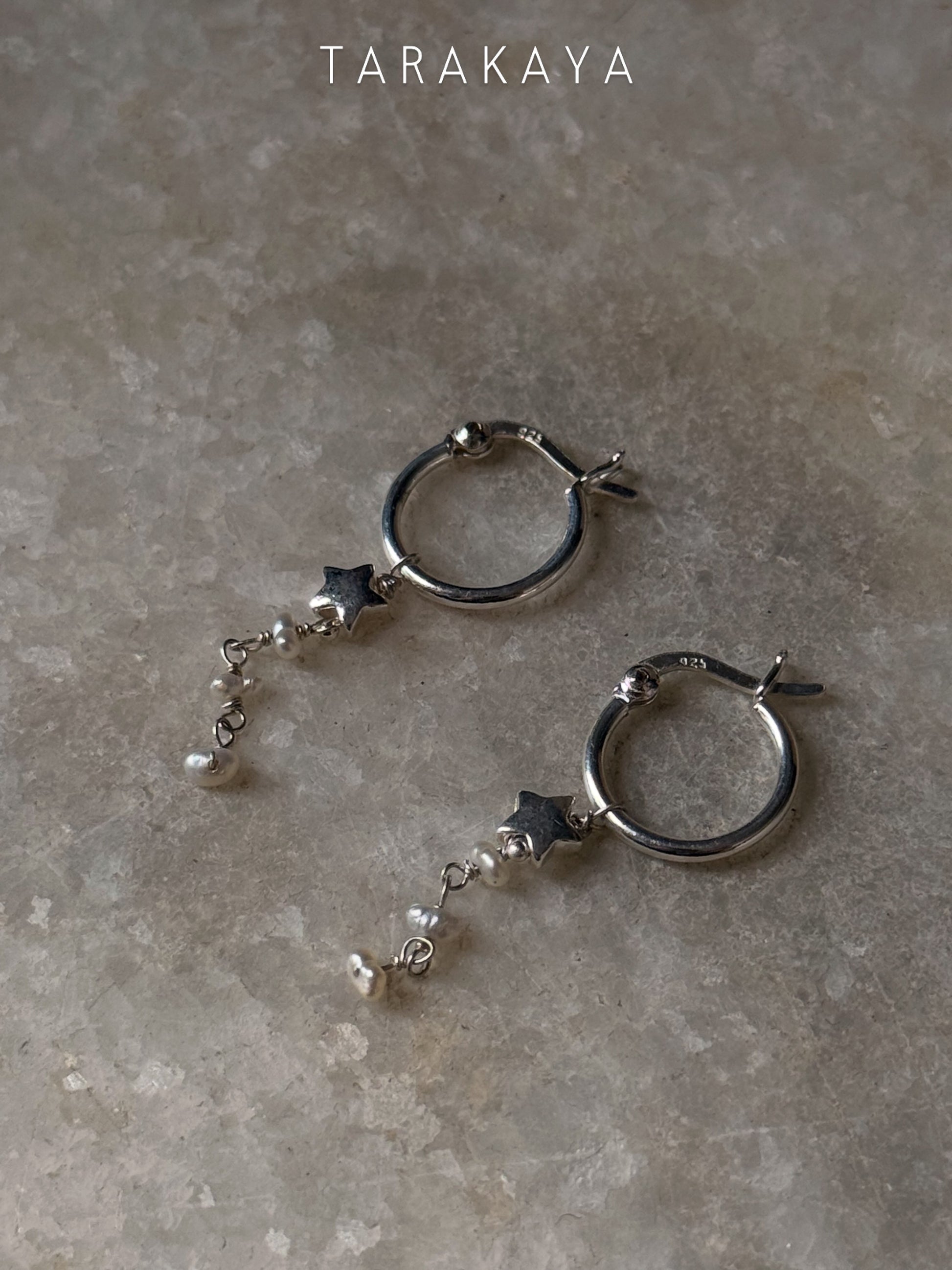 925 Sterling Silver Tara Moti - Pearls Stars Italian Hoops
