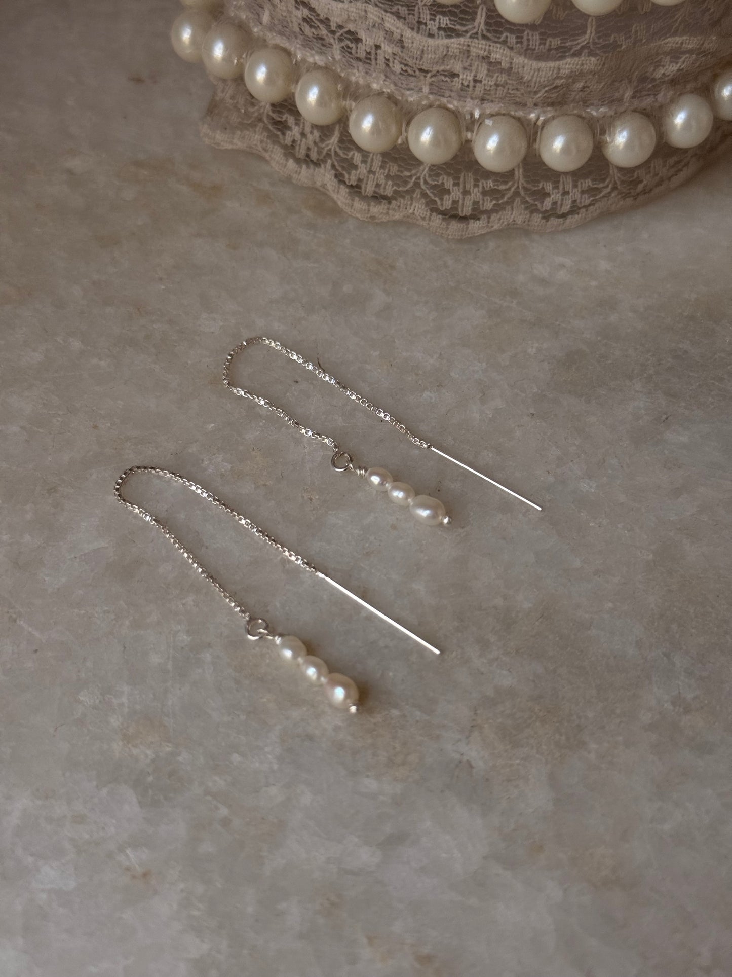 Fresh Water Pearls Threader/Sui Dhaga Handcrafted Minimal 925 Sterling Silver Earrings