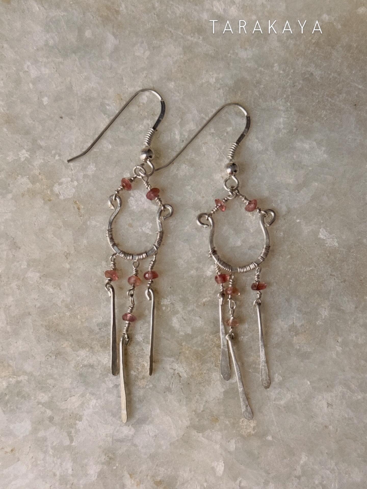 925 Sterling Silver Pink Tourmaline Wire Wrapped Boho Style Handcrafted Earrings