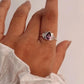 Elegant Silver Ring Featuring Amethyst and Lotus Design