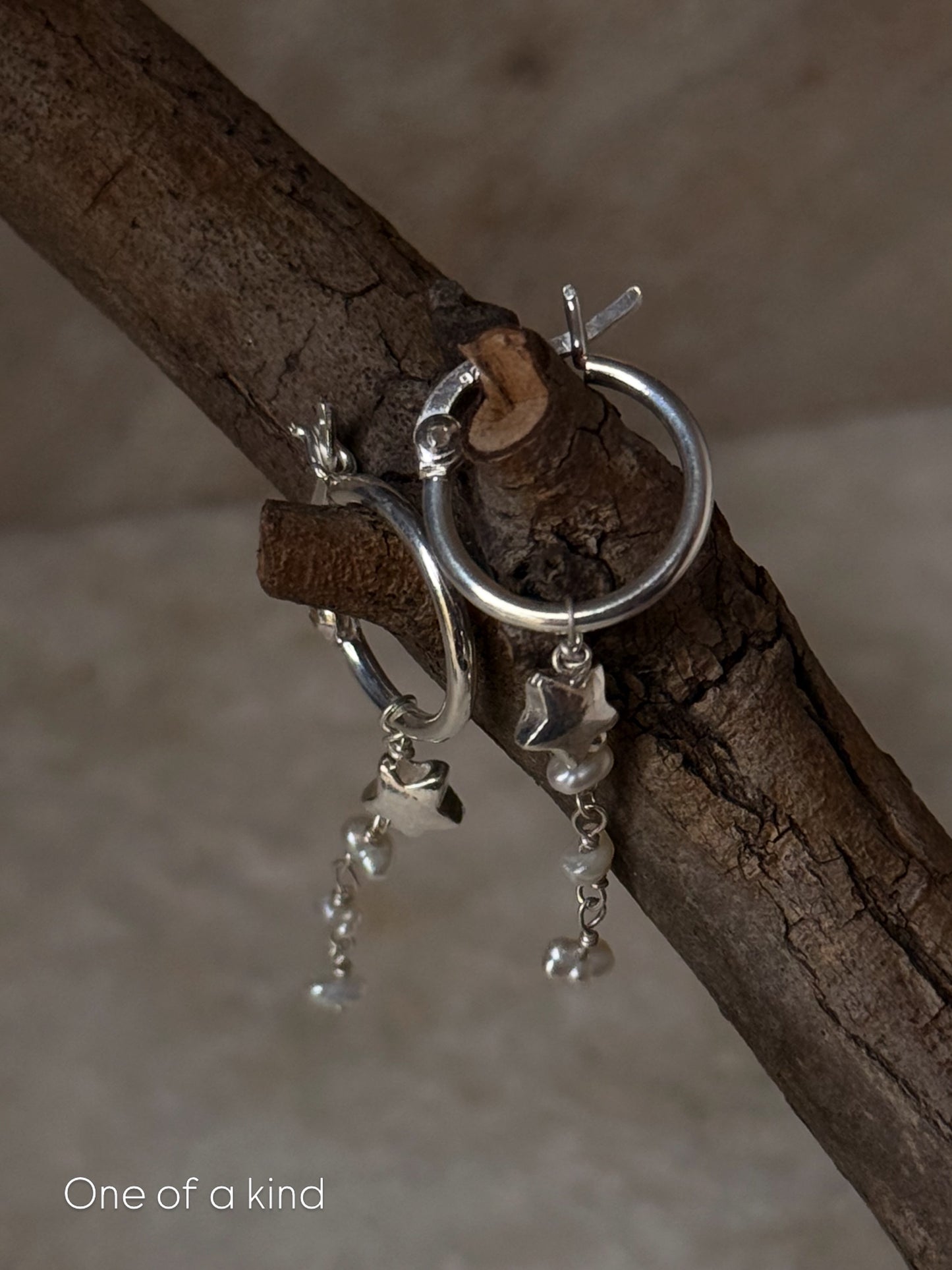 925 Sterling Silver Tara Moti - Pearls Stars Italian Hoops