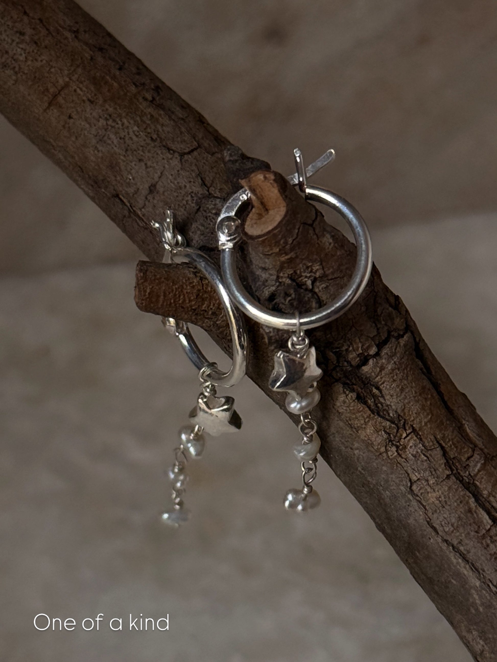 925 Sterling Silver Tara Moti - Pearls Stars Italian Hoops