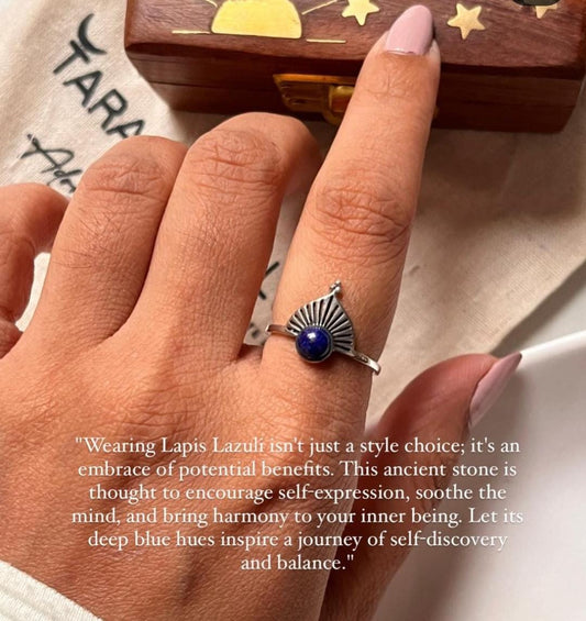 Boho Style Lapis Lazuli Fan 925 Sterling Silver Ring for Bold Fashion
