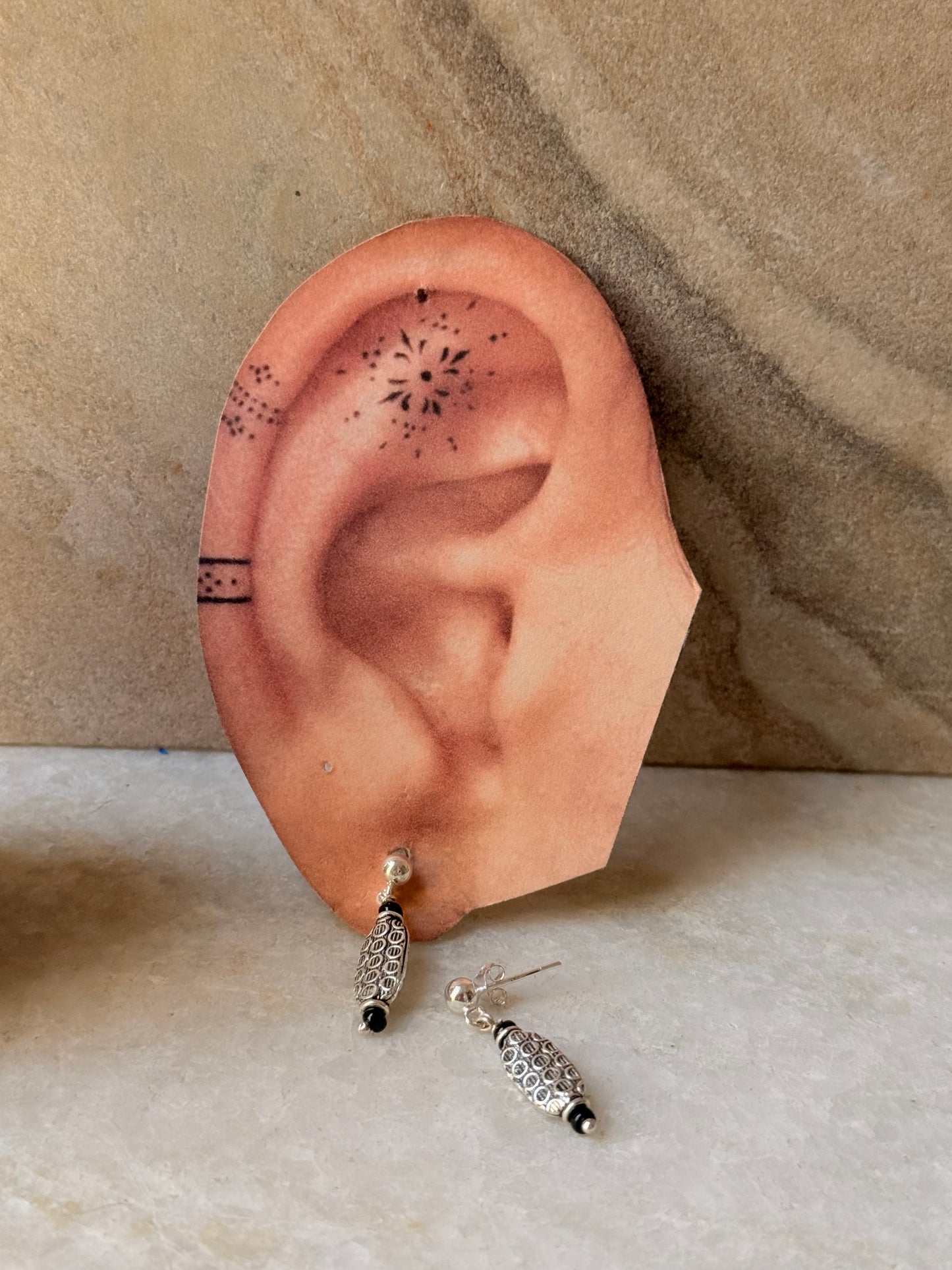 925 Sterling Silver Boho Black Bead Studs Earrings