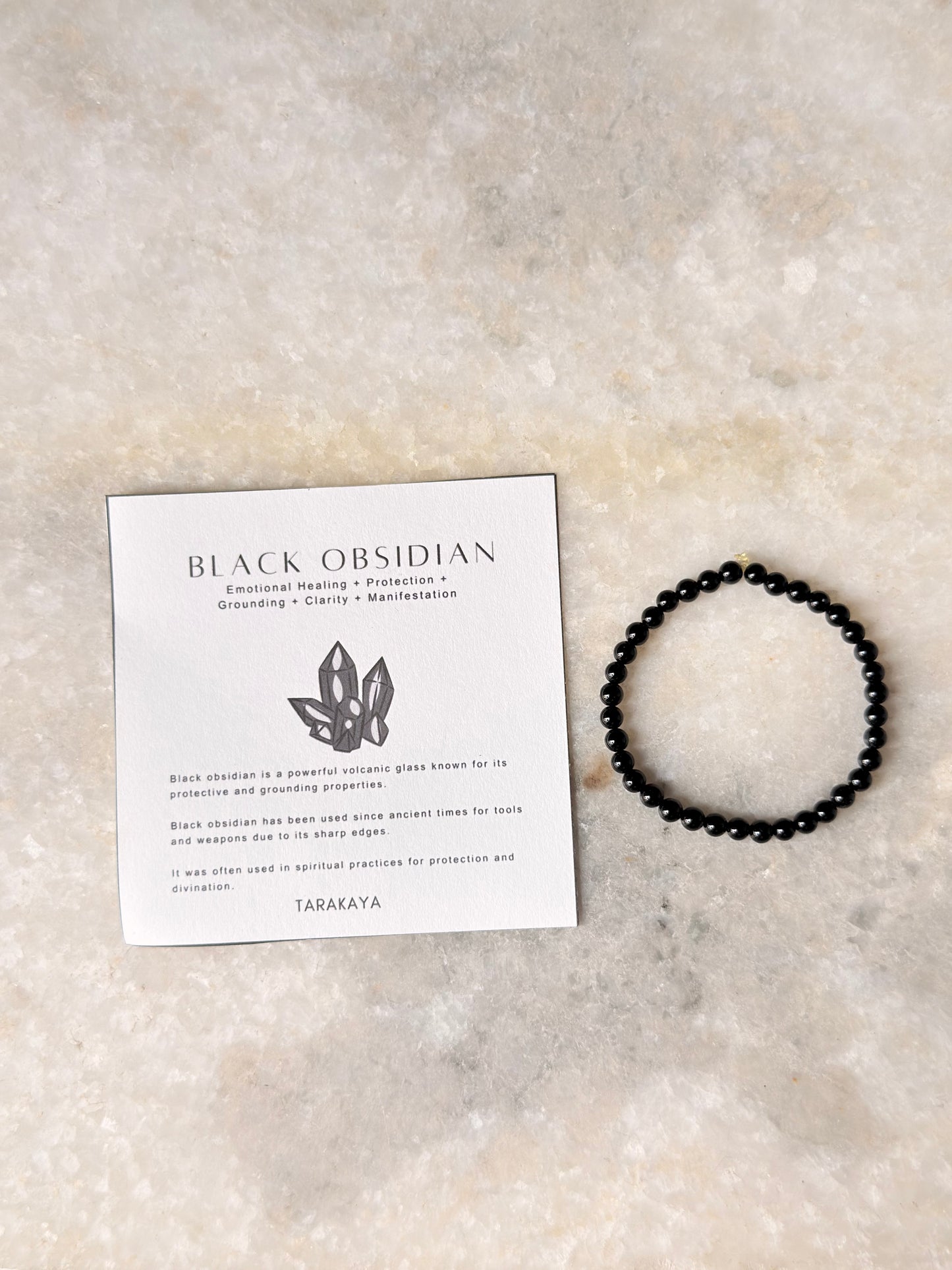 Natural Crystal Black Obsidian 4mm Bracelet