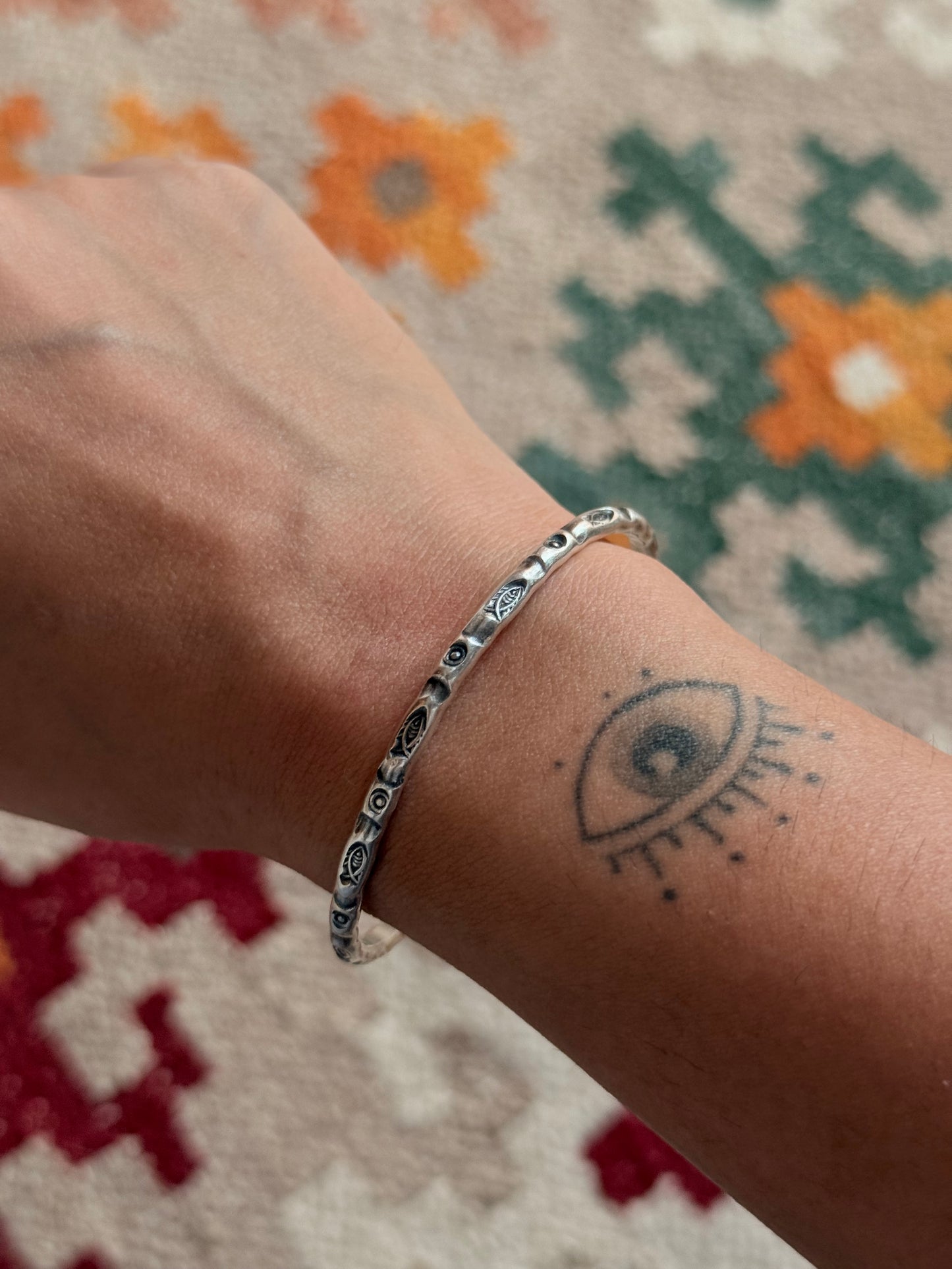 925 Sterling Silver Antique Hill Tribe Handcrafted Matsya Adjustable Kada
