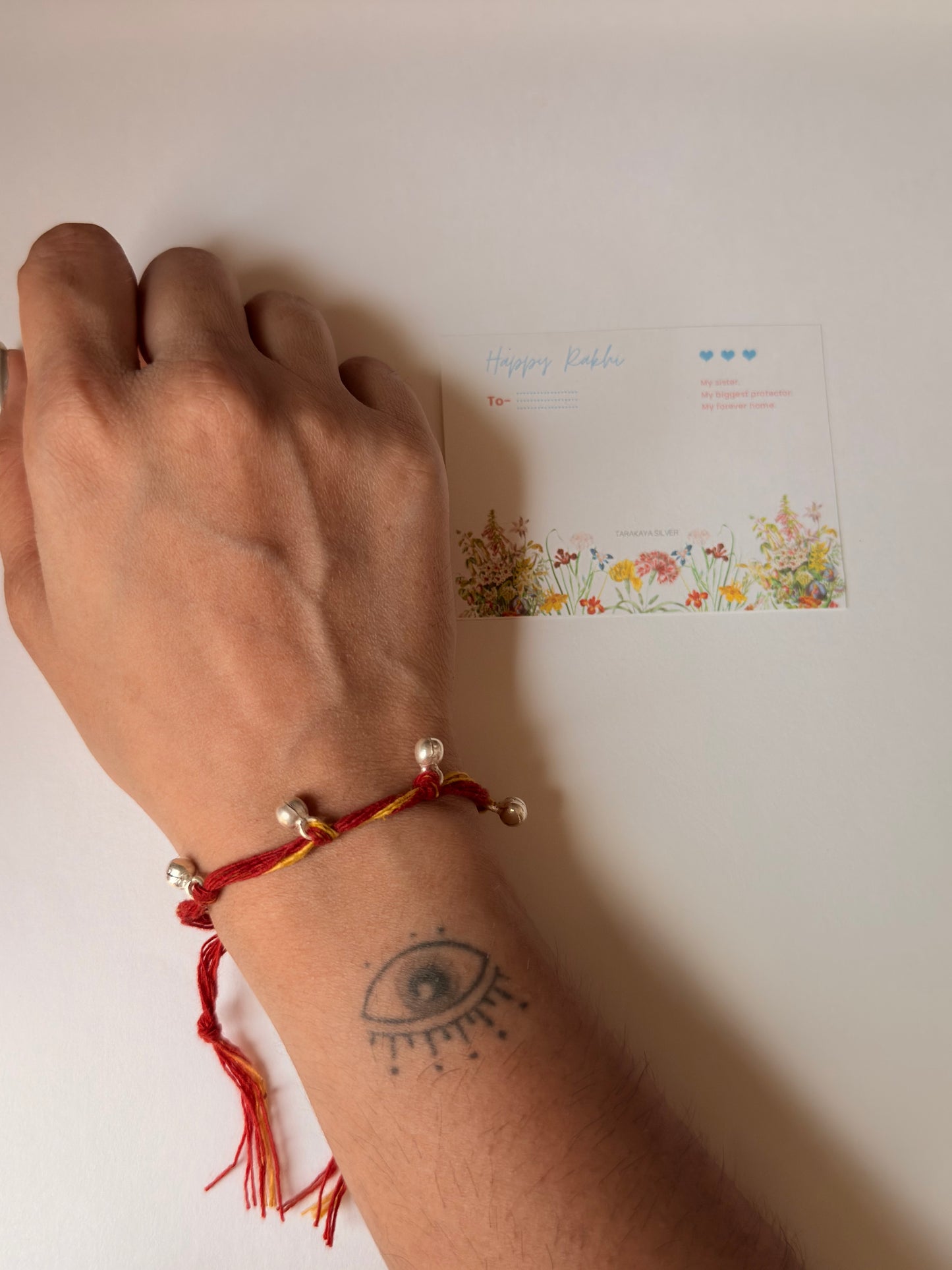 925 Sterling Silver Ghungroo Traditional Cotton Yellow Thread Handcrafted • Hand-braided Rakhi