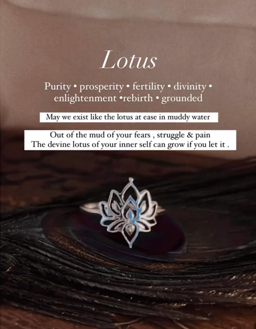 Delicate sterling silver ring with divine lotus motif