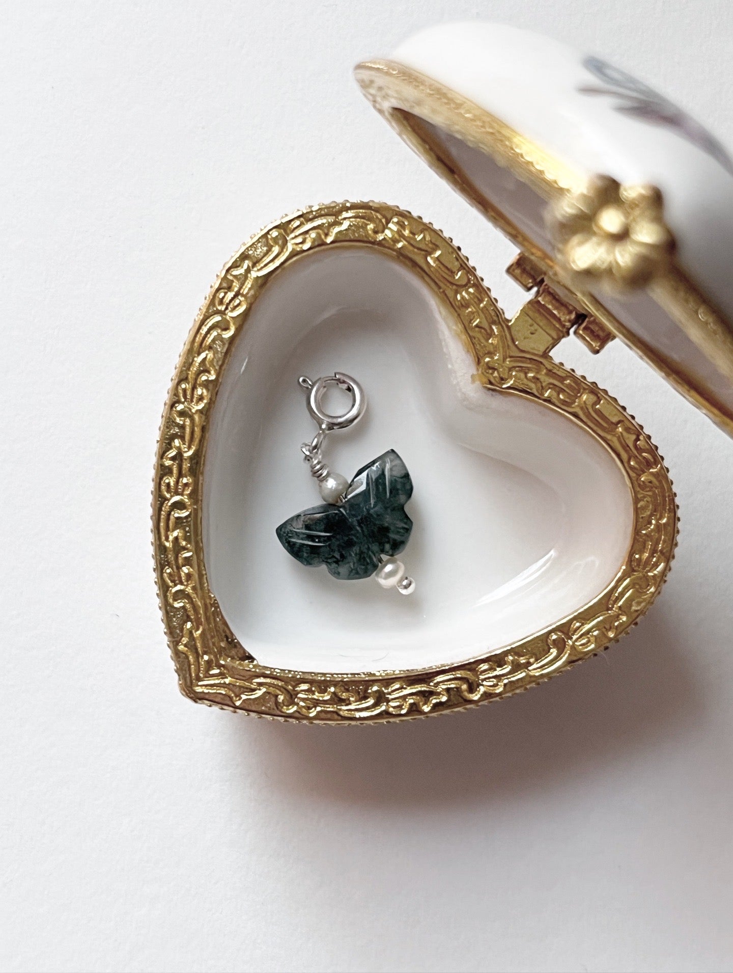 Moss Agate Butterfly Pearls 925 Sterling Silver Charm