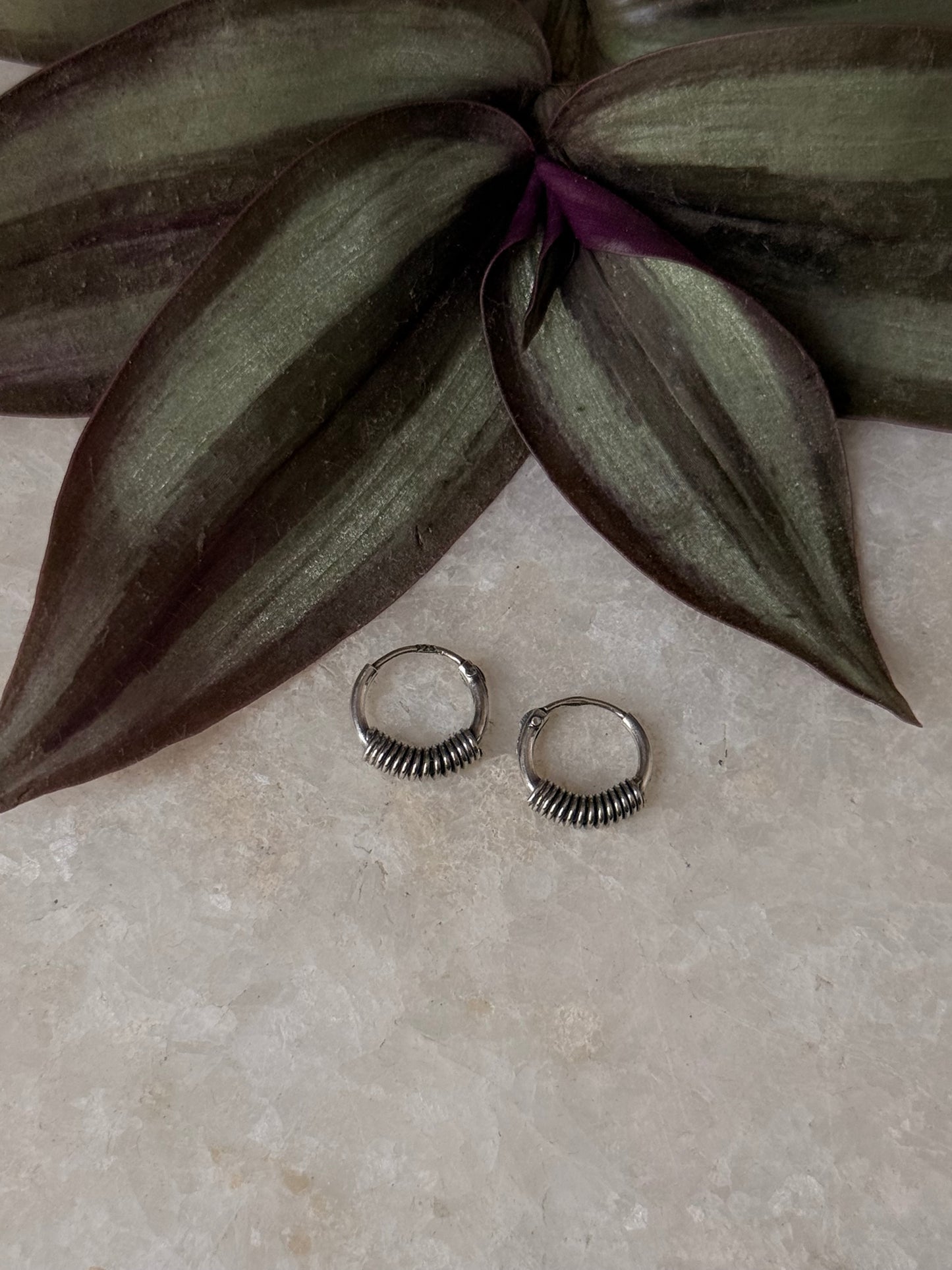 925 Sterling Silver Antique Tiny Second Piercing Hoops - design 7