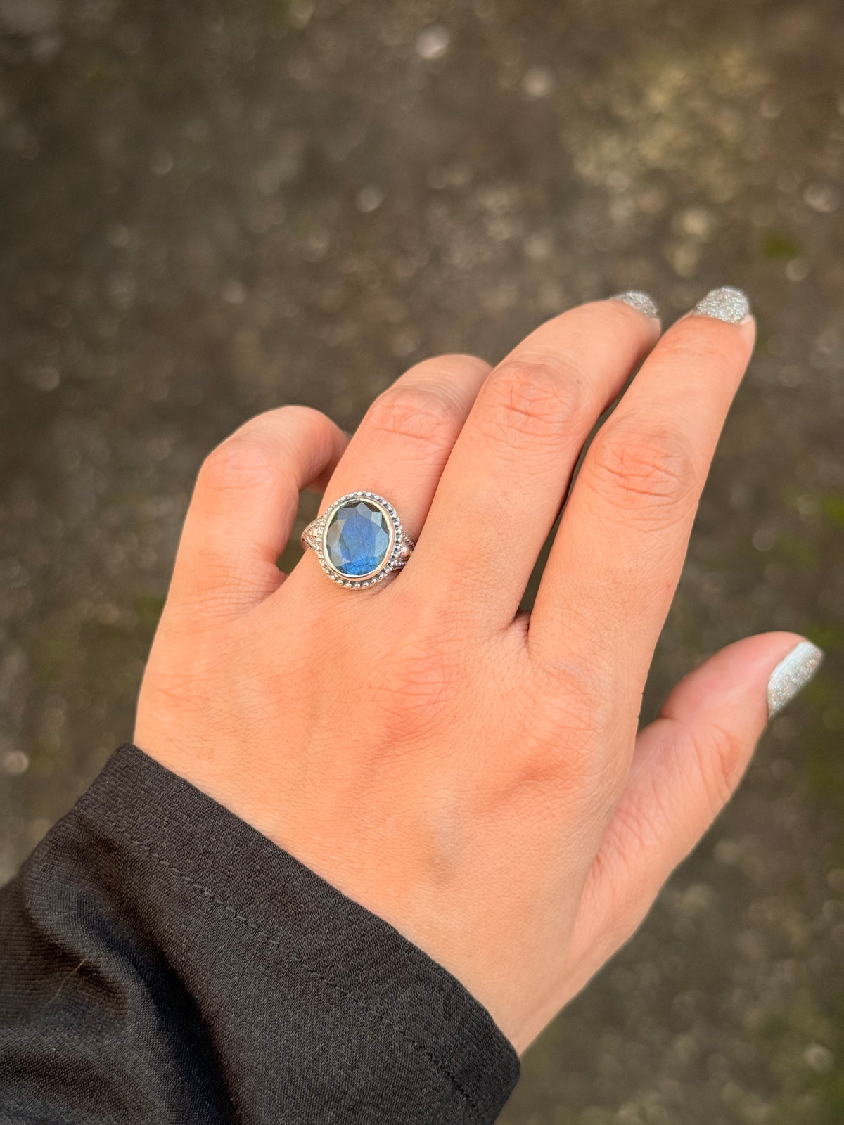 925 Sterling Silver Labradorite Blue Flash Oval Rawa Boho Handcrafted Ring