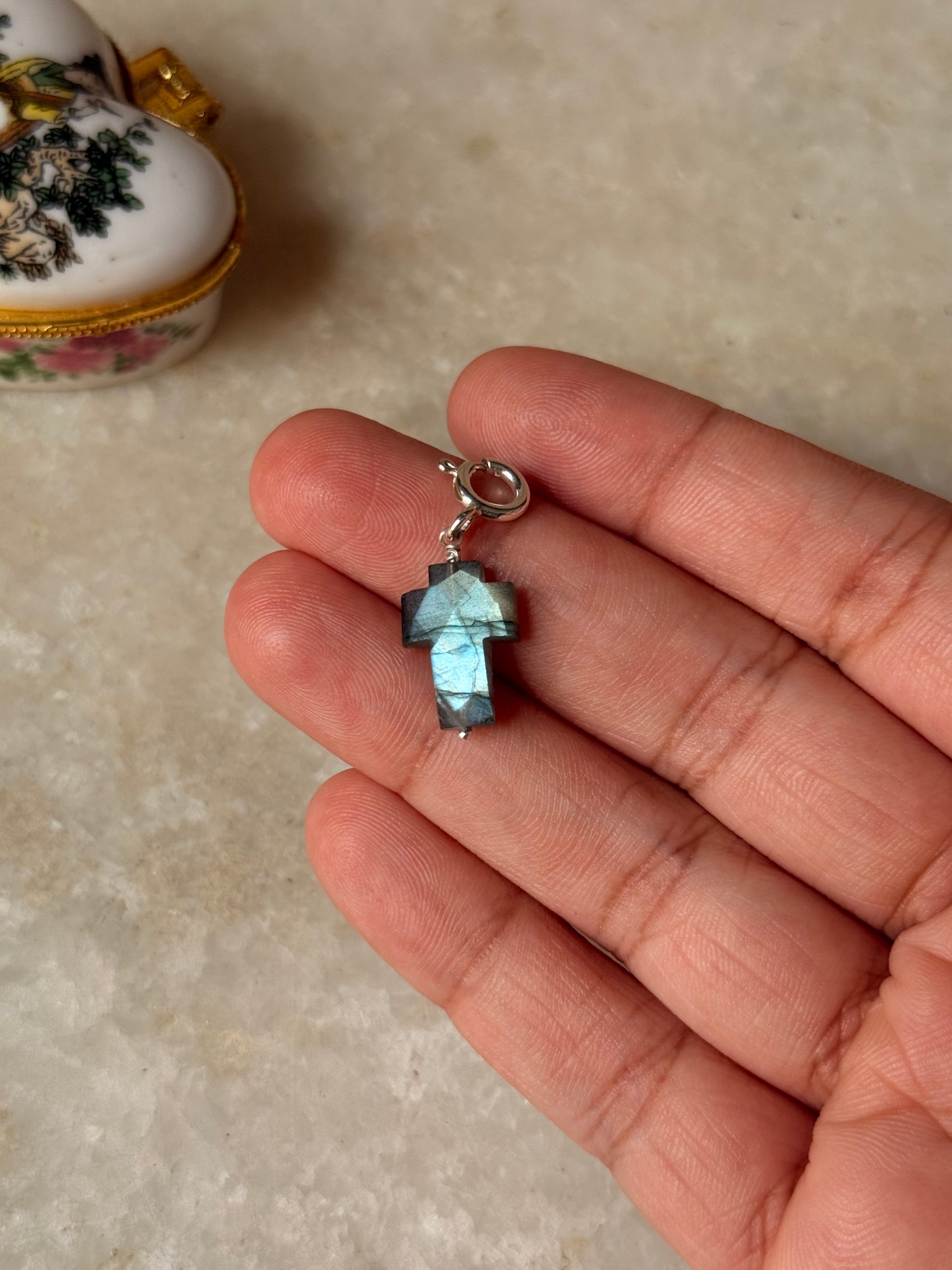925 Sterling Silver Labradorite Cross Charm