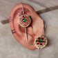 925 Sterling Silver Gold Plated Pink & Green Stone Kundan & Fresh Water Pearls Pirohi Full Ear Cuffs - Dual Tone