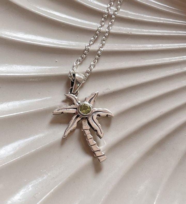 Sterling Silver Peridot Palm Tree Pendant
