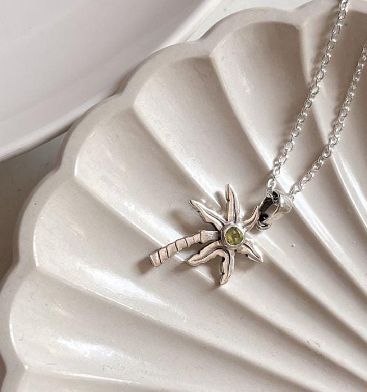 Elegant Peridot Palm Tree Pendant in Sterling Silver