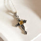 Vintage-inspired citrine cross pendant in polished silver