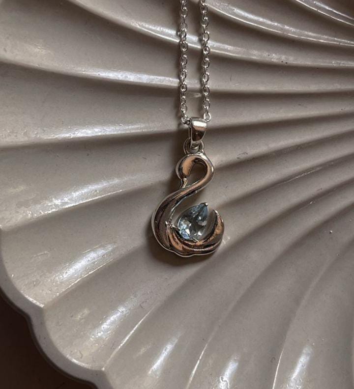 Unique Blue Topaz Swan Shaped Silver Pendant
