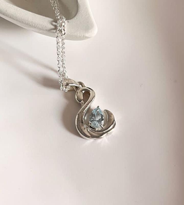 Timeless Blue Topaz Swan Design Silver Pendant
