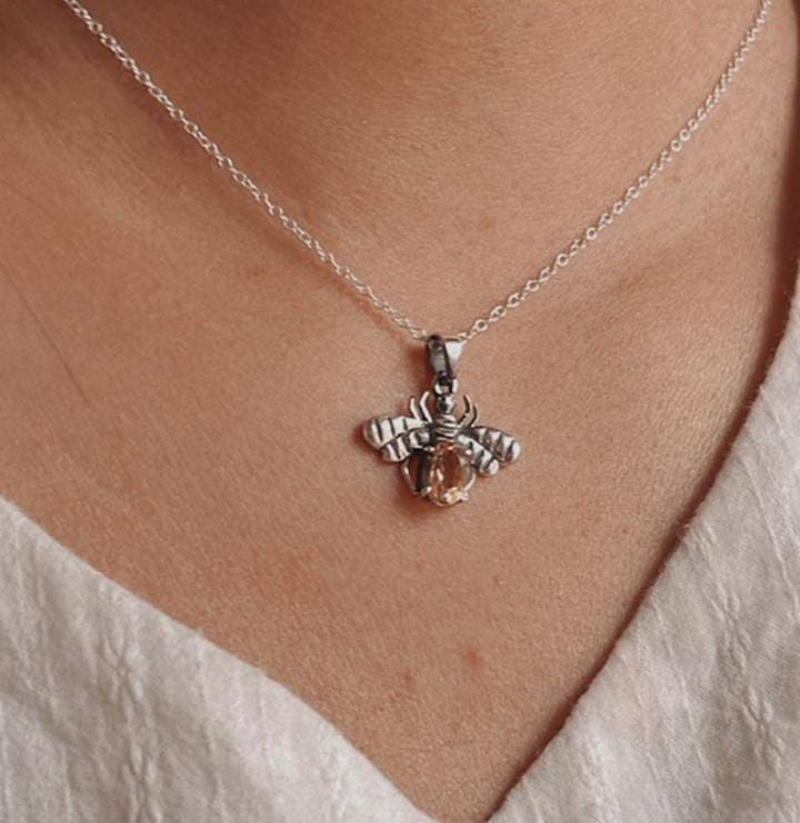 Timeless bee citrine pendant in sterling silver with intricate detailing.