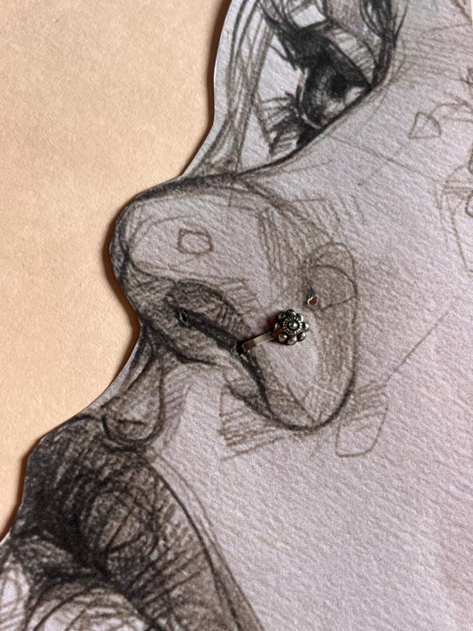 Antique Rawa Flower Silver Clip-On Nose / Helix Earring