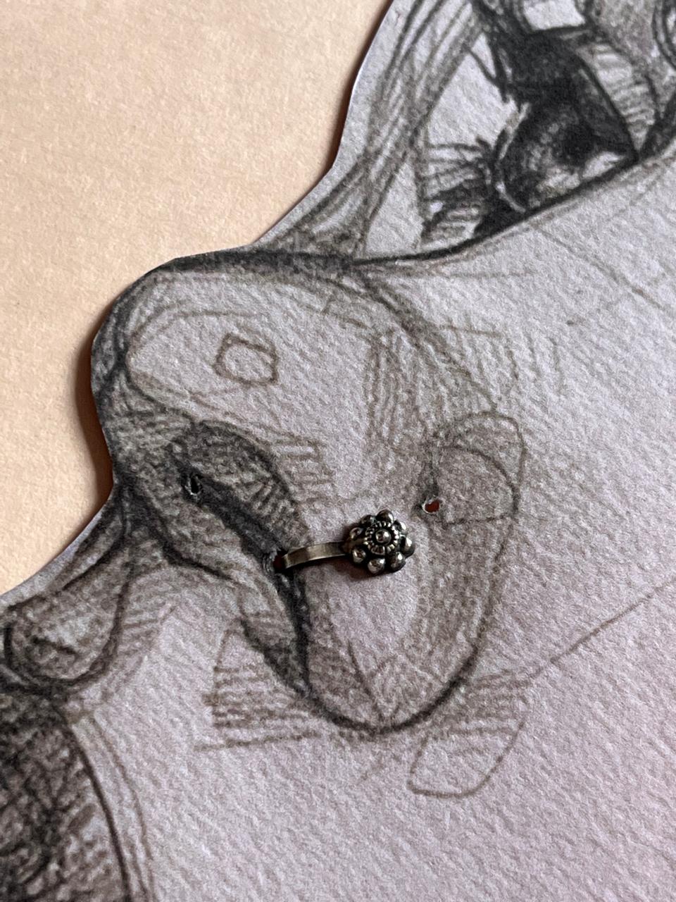Antique Silver Rawa Flower Clip-On Earring for Helix or Nose