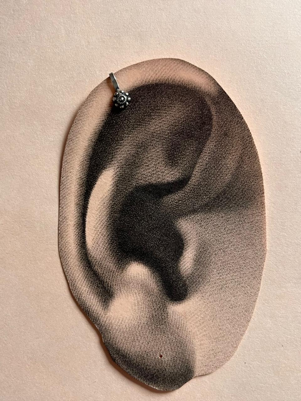 Silver Clip-On Nose or Helix Earring with Antique Rawa Flower