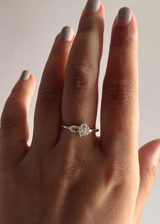 Moonstone 925 Sterling Silver Ring with Triple Stone Design