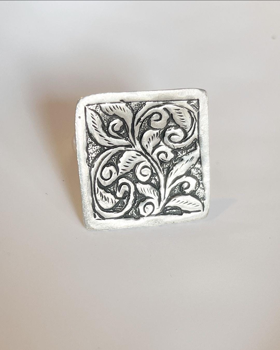 Intricate handcrafted antique silver 925 ring with tribal Chitai flower motif.